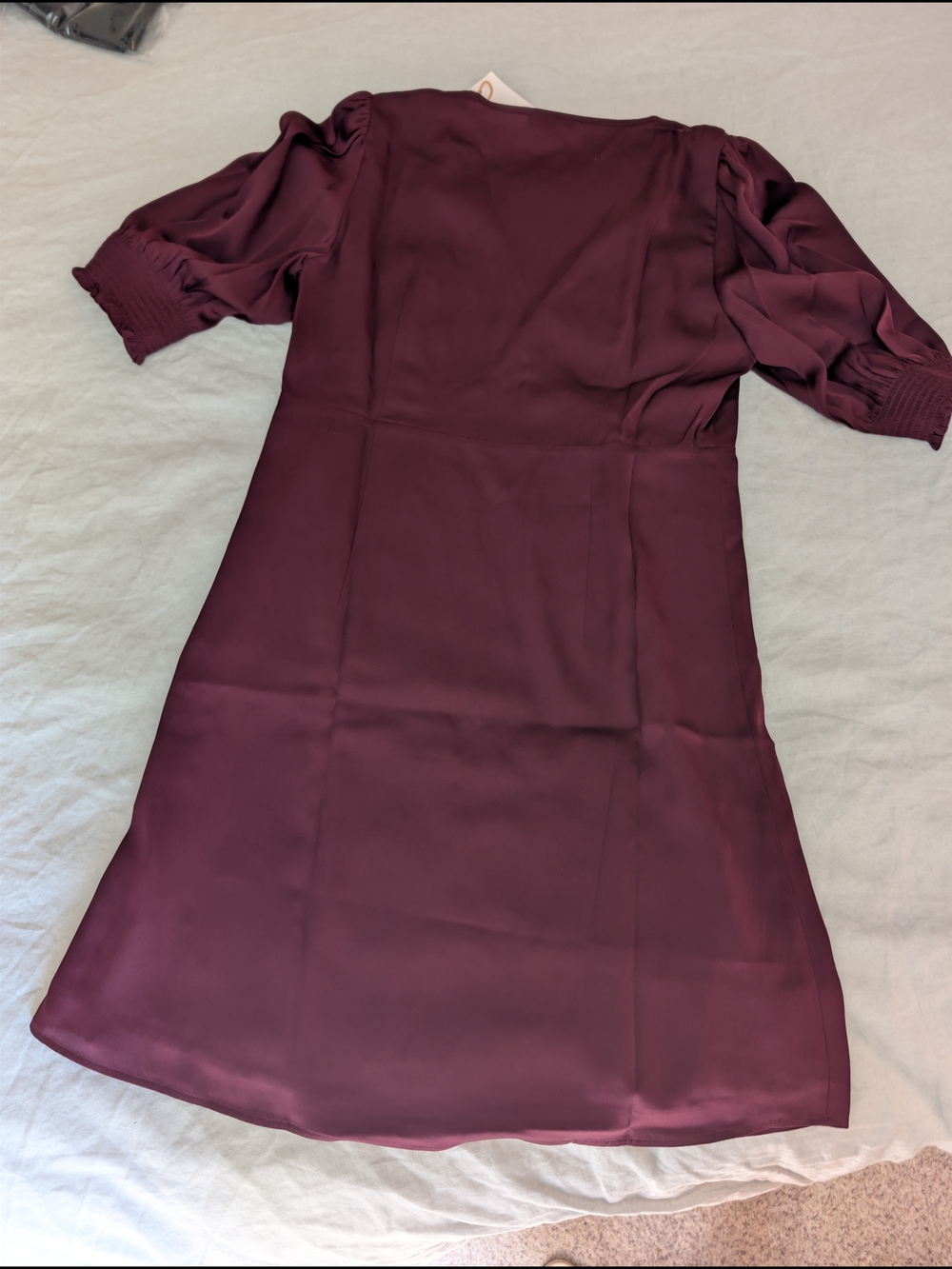 Quince Washable Silk Puff Sleeve V-neck Mini Dress Size Small Wine Tasting Red - Picture 9 of 9